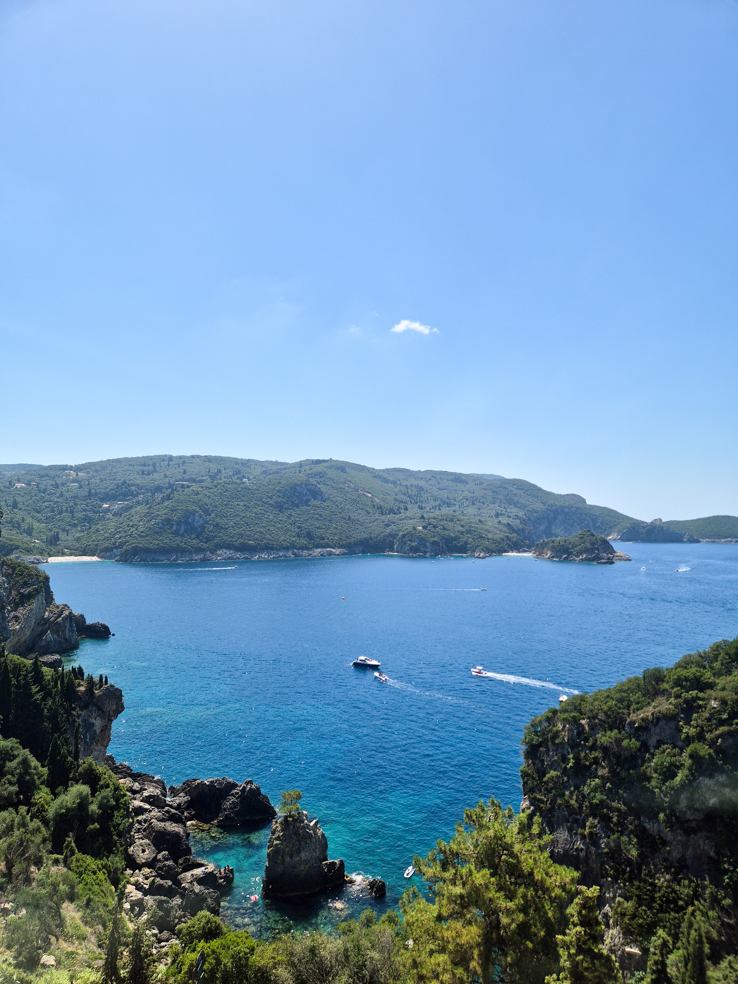 Panoramic view of the Corfu coastline and Paleokastritsa bay